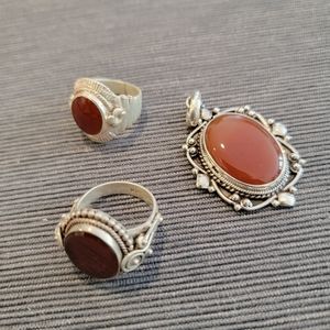Pendant & Rings (Silver/Carnelian)